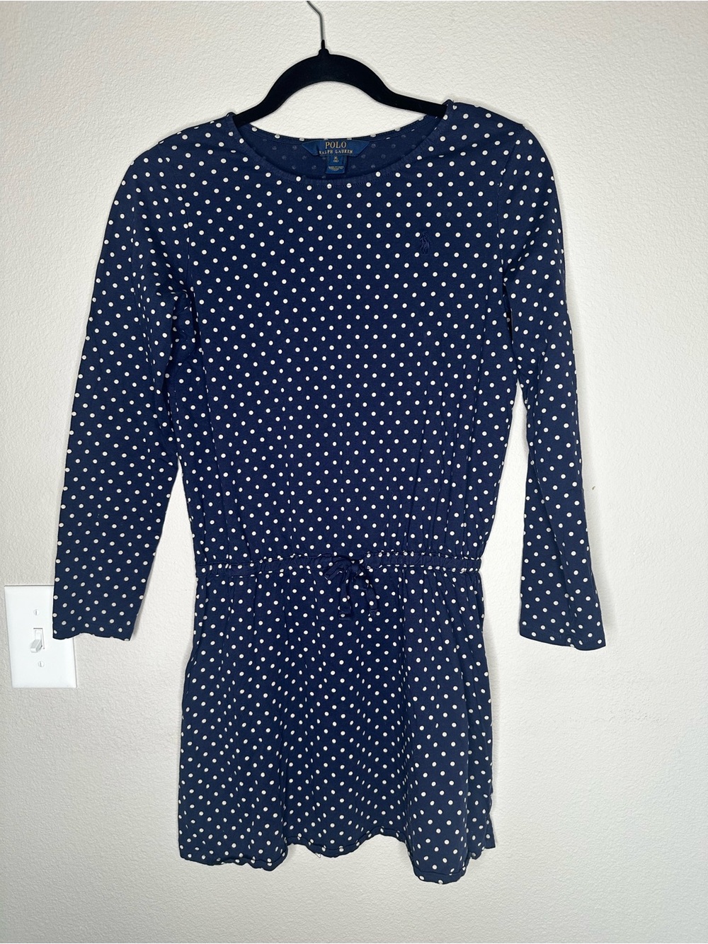 Polo Ralph Lauren Girls Navy Polka Dot Long Sleeve Dress | Size XL (16) | EUC